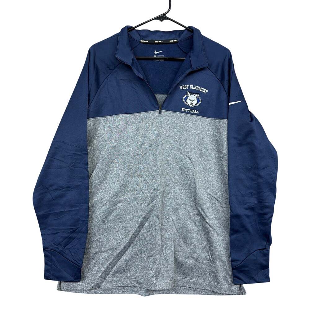 Nike Golf Mens Quarter Zip Fleece Pullover Navy Blue Gray Polyester Large